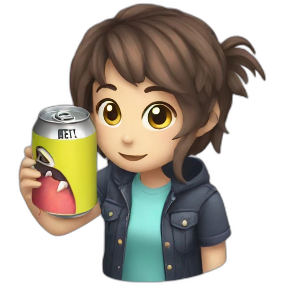 a femboy drinking a can of monster emoji