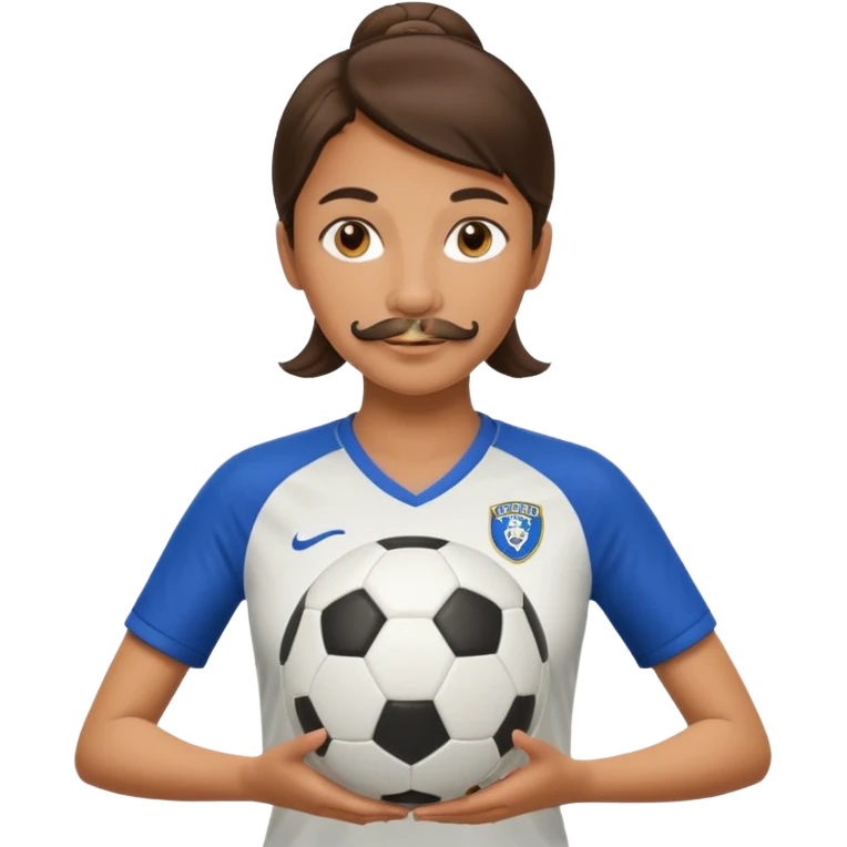 woman soccer player with mustache holding soccer ball emoji