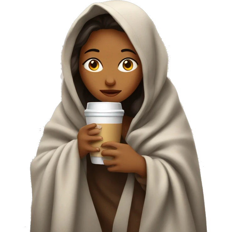 girl inside a blanket sipping coffee eyes closed emoji