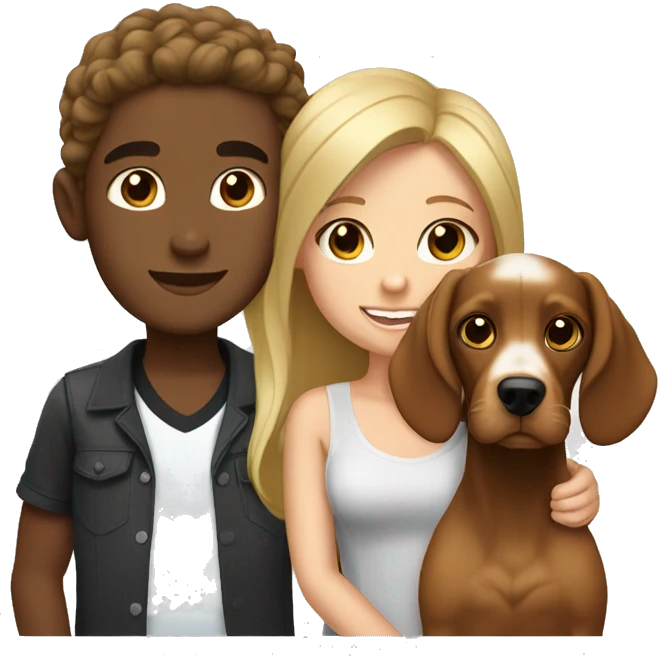 Blonde girl and brown boy with cocker spaniel emoji