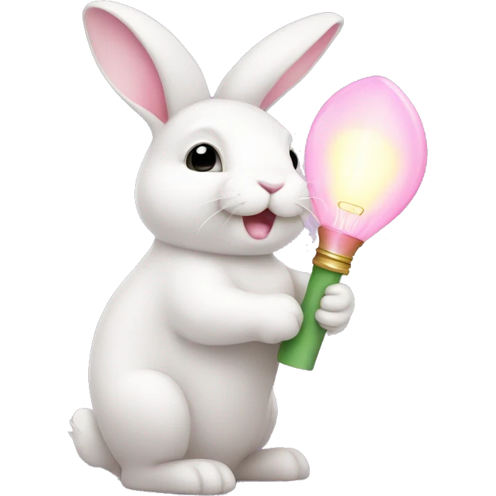 cute white bunny holding light pink pion emoji