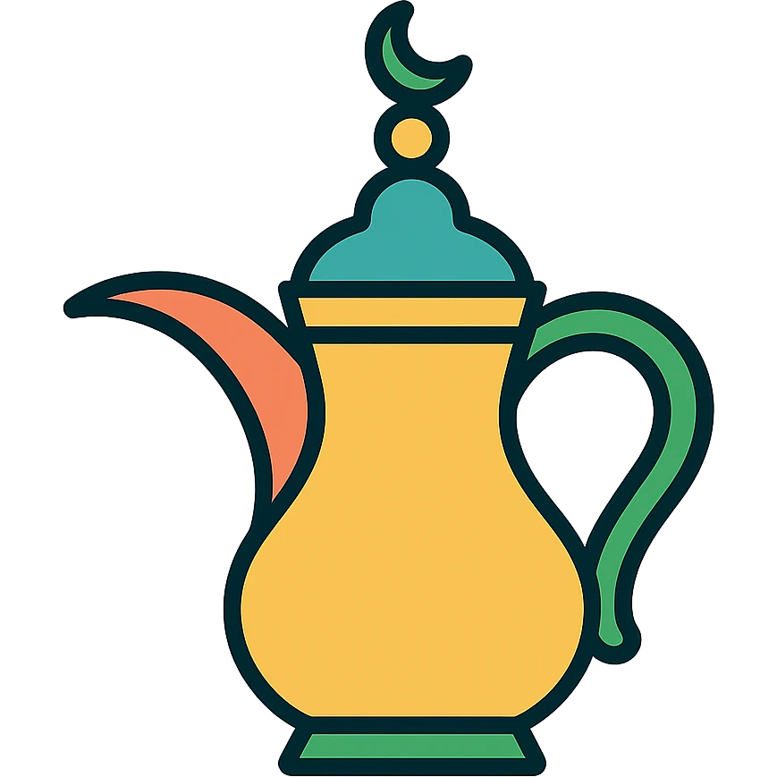 icon representing Saudi culture with traditional coffee pot dallah in modern color outline style emoji