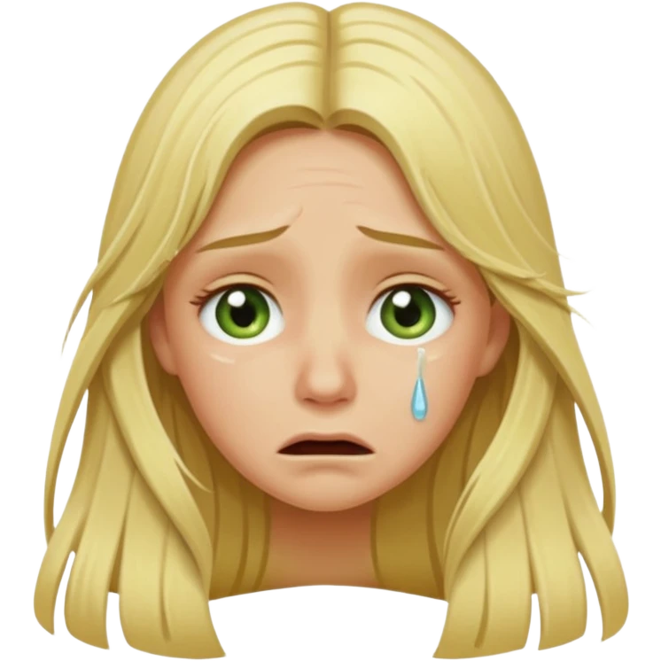 blonde with long hair and swamp-colored eyes, crying, iOS Apple emoji style emoji