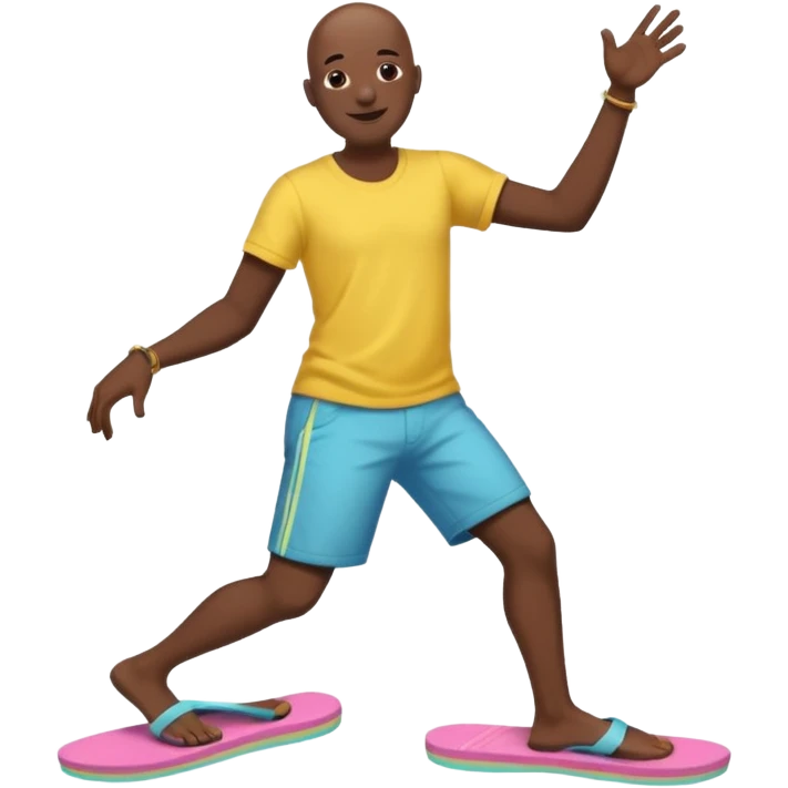 Realistic Black bald man dancing in his flip flops  emoji