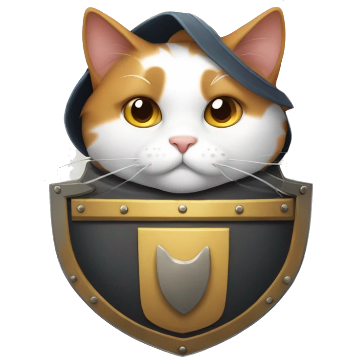 Fat calico cat with a shield  emoji