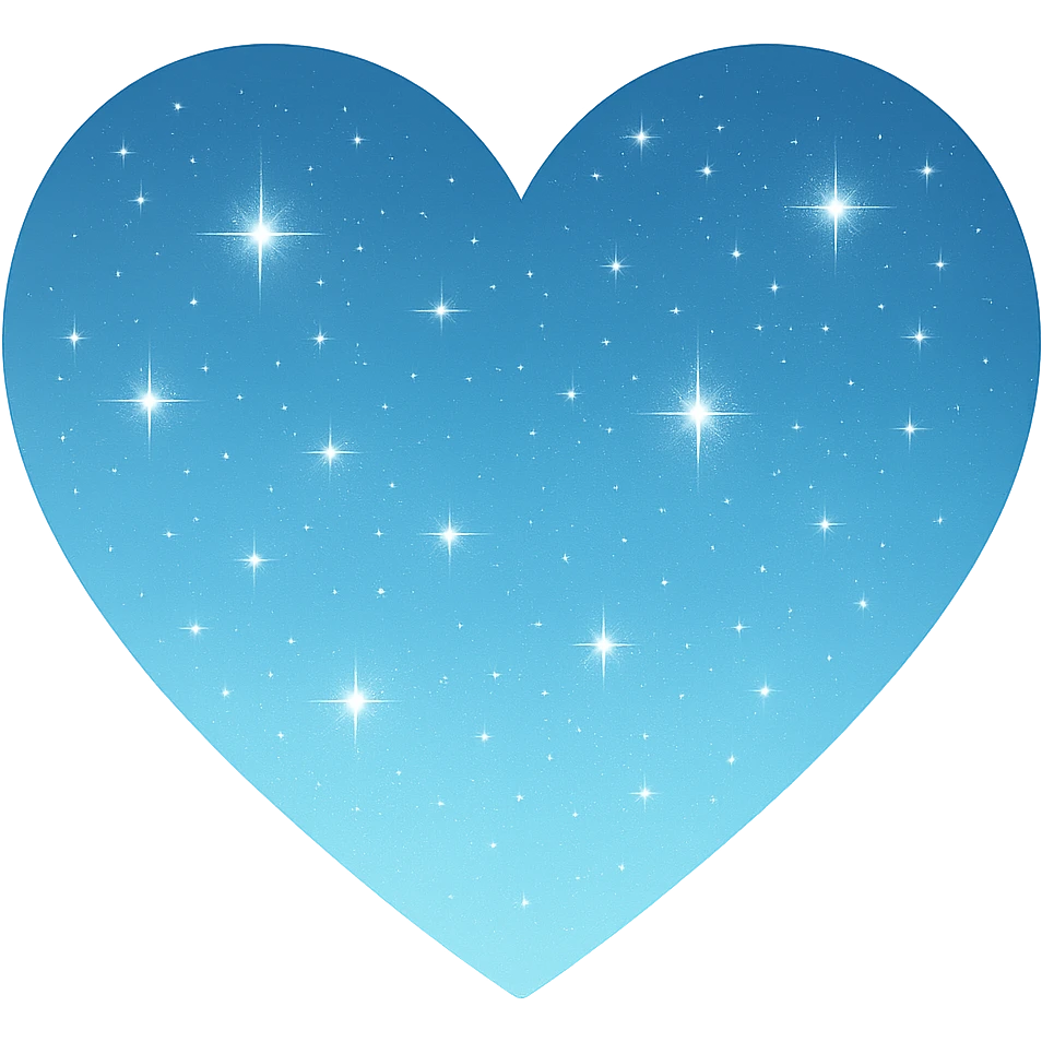 Modify the heart with a night sky gradient to light blue night theme with a light blue gradient, more stars, and a soft glow. Remove the background entirely  emoji