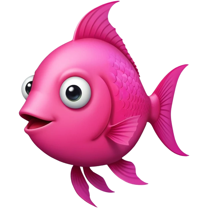 extremely derpy bright pink fish in perfect side profile facing right, but with both googly eyes comically visible and looking at viewer, stupid expression, flat 2D side view, very silly and goofy emoji