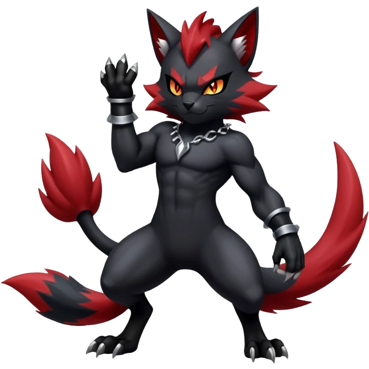 Shiny Dark Gothic Badass Handsome Torracat-Zoroark full body emoji