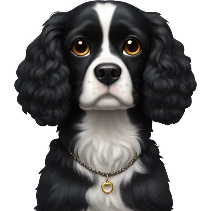 Small completely black king spaniel with black fur on his whole face and white fur on chest emoji