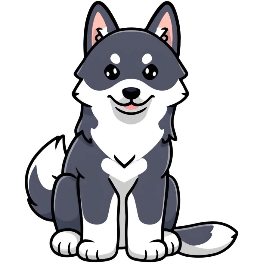 black husky dog ​​with raised ears sits emoji