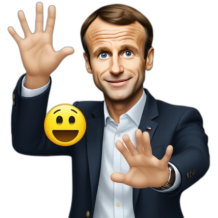 Emmanuel Macron avec un obérginent dans ces mains  emoji