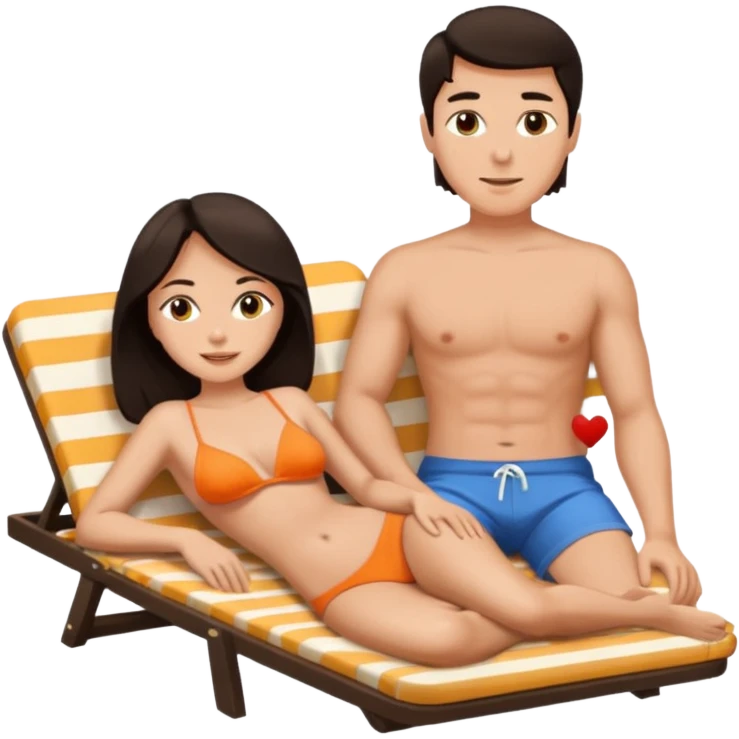 quiero que pongas ubna apreja pelo moreno piel blanca tomando el sol y relajados emoji