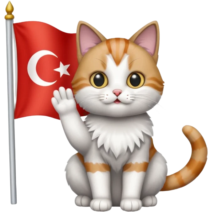 Rengi gri beyaz olan türk bayrağı sallayan kedi emoji