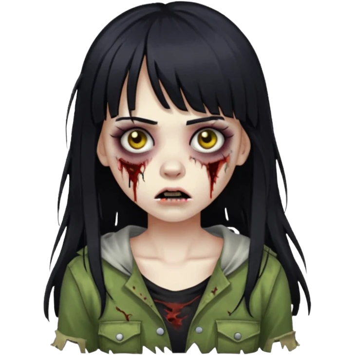 girl zombie with black long hair whit bangs emoji