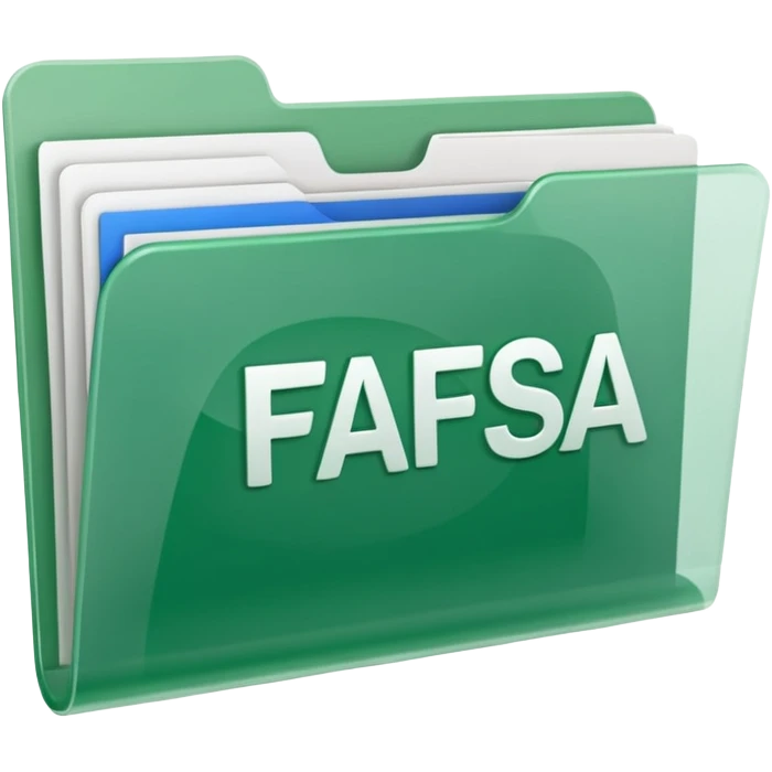 FAFSA green letters, plastic transparent white translucent folder emoji