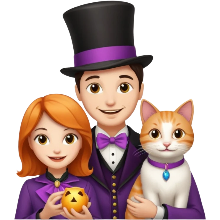 magician couple and their pet cat emoji