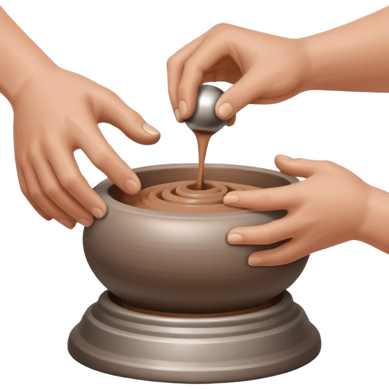 two hands kneading a ball of clay hovering above a silver pottery wheel without touching the wheel emoji