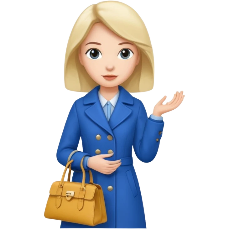 woman in blue coat, handbag emoji