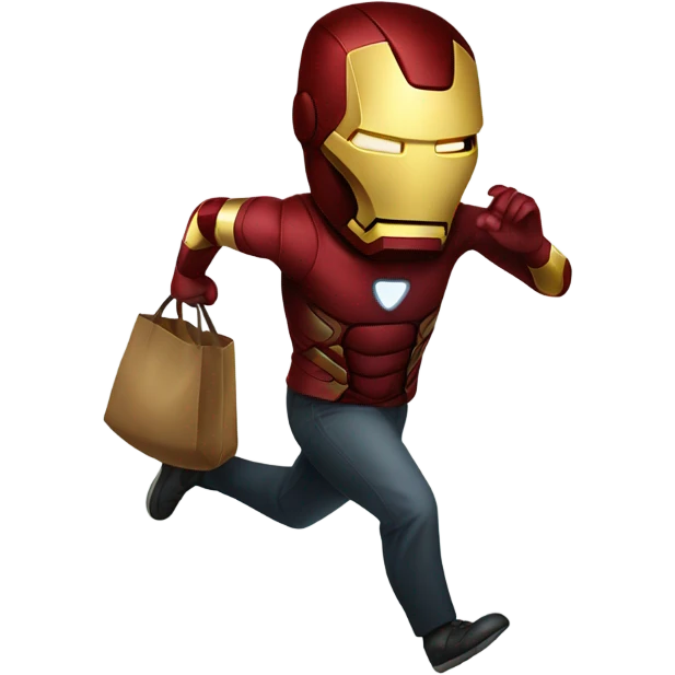 Robber running with a bag while wearing an iron man mask  emoji