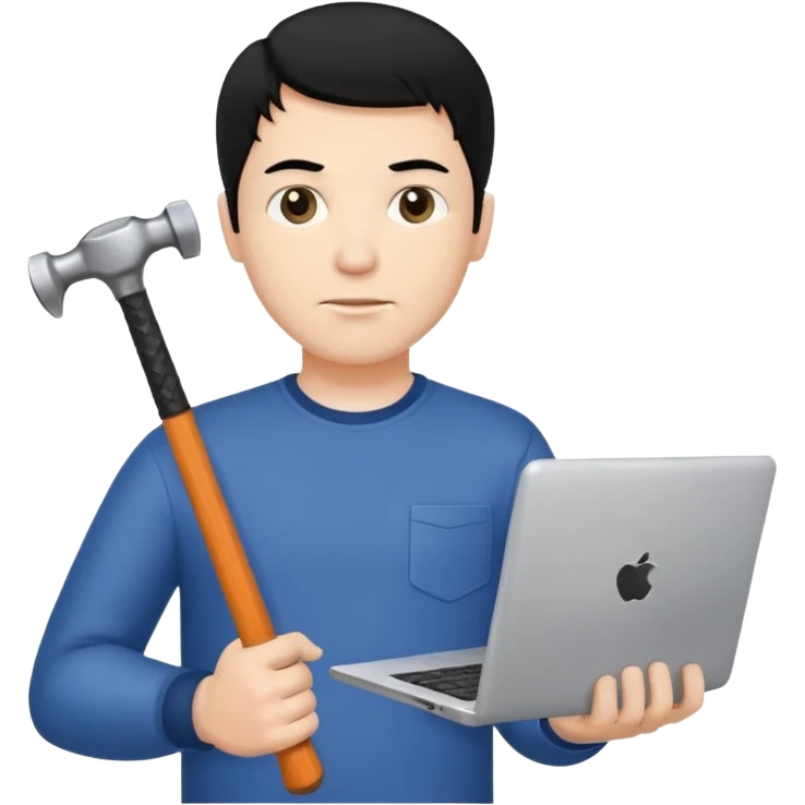 White man with black hair holding a laptop computer in one hand and a hammer in the other hand  emoji