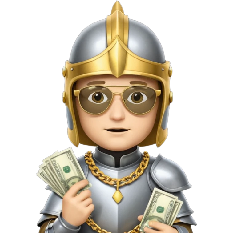 Knight with helmet gold chain dark glasses money emoji