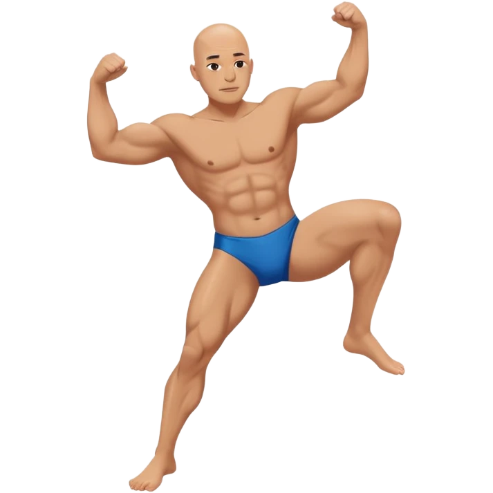 Bald Man in speedo flexing his leg muscles emoji