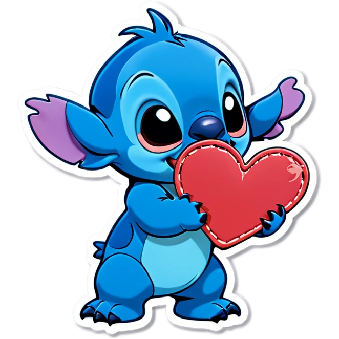 Stitch giving a kiss with a heart emoji