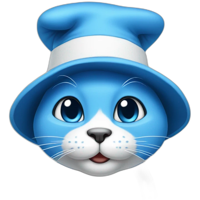 Blue cat Smurf wearing white hat emoji