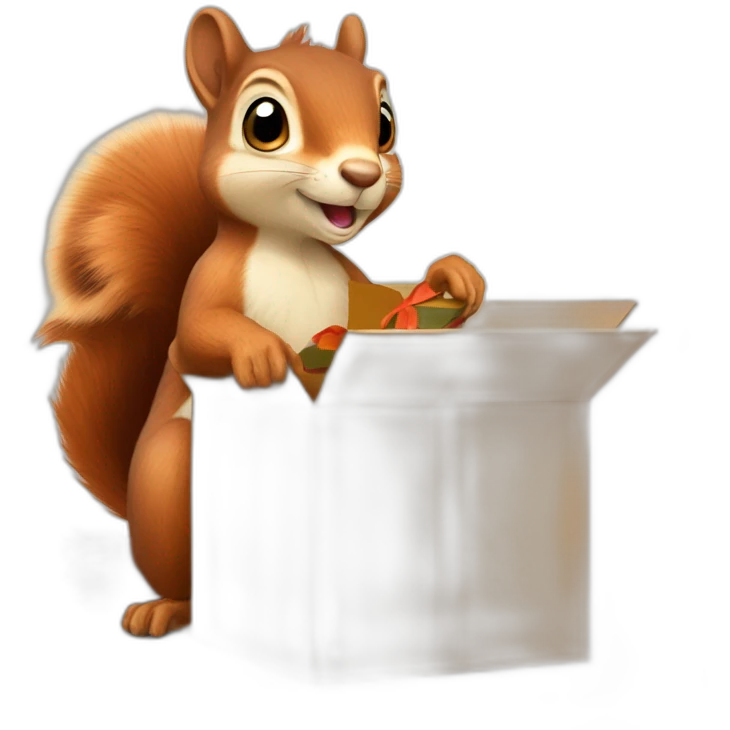 a squirrel holds a box with a ribbon in its paws emoji