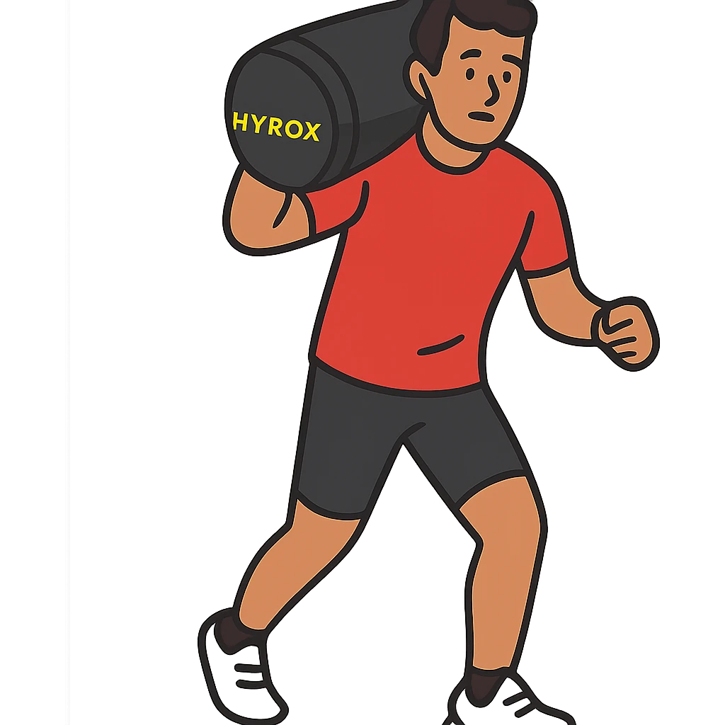 flat toon style athlete with Hyrox sandbag on shoulder emoji
