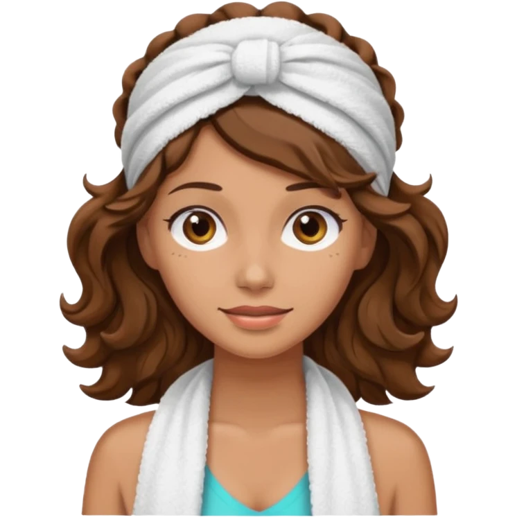 rosto de uma mulher com uma faixa de toalha no cabelo castanho emoji