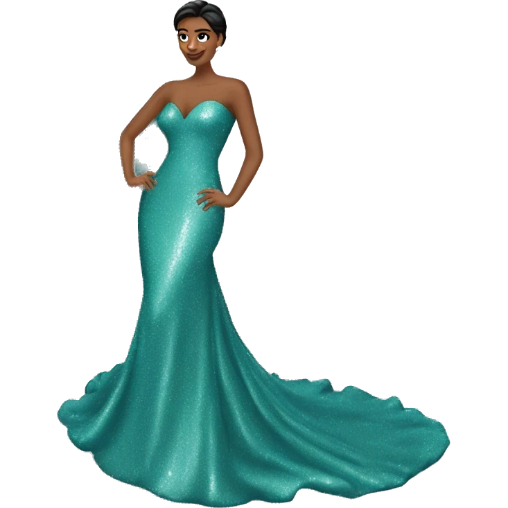 prom dress on fake manican long with train glittery teal emoji