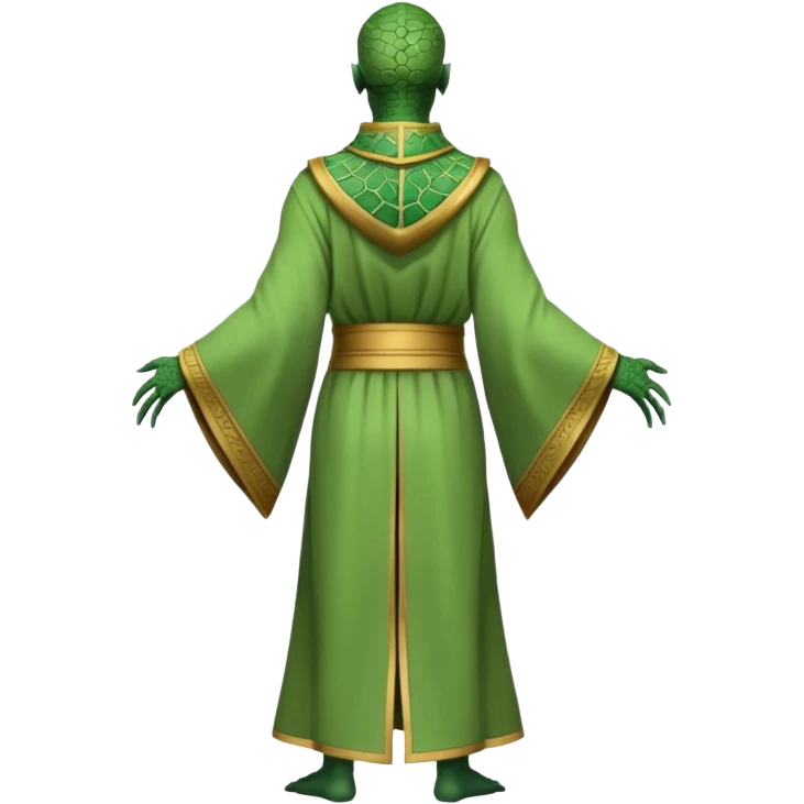 full body reptilian humanoid in ancient outfit, back view, simple design emoji