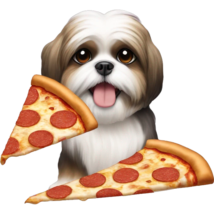A shihtzu eating pizza emoji