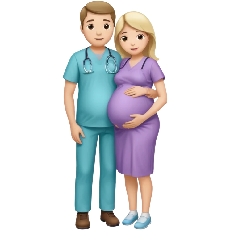 Девушка беременная, рядом ее обнимает муж и они стоят на фоне больницы  emoji