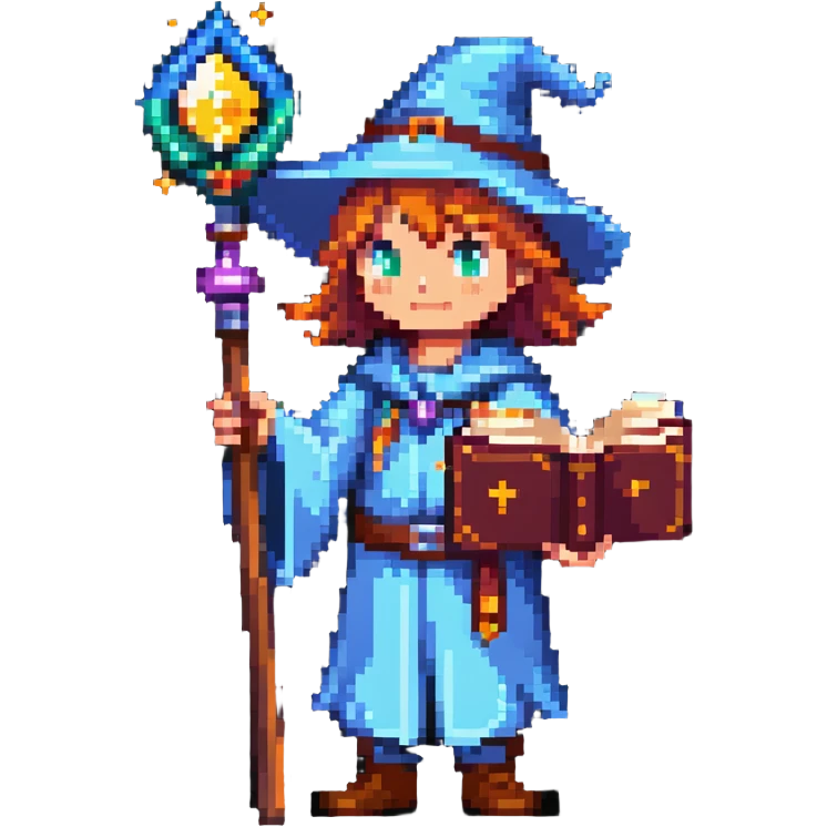 young wizard with magic wand and spellbook emoji