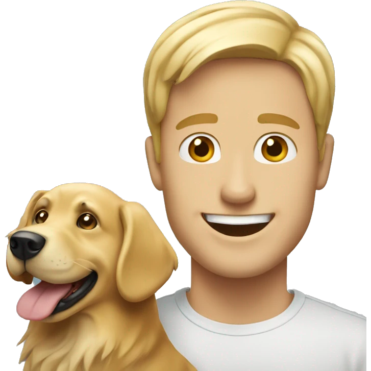 happy blonde man with golden retriever  emoji