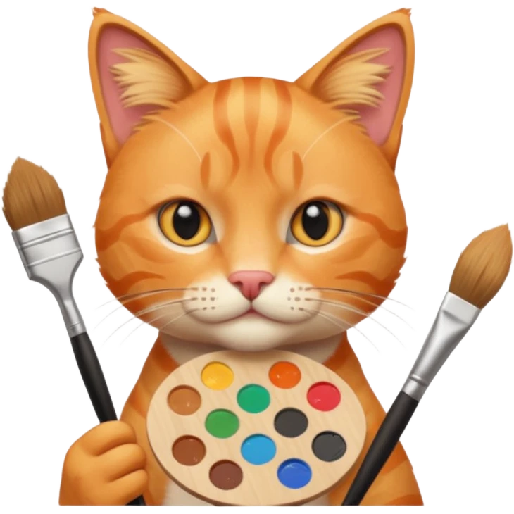 A cat holding brushes and a colour pallete because he is an artist emoji