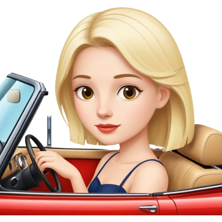 beautiful girl, sitting  in cabriolet  emoji