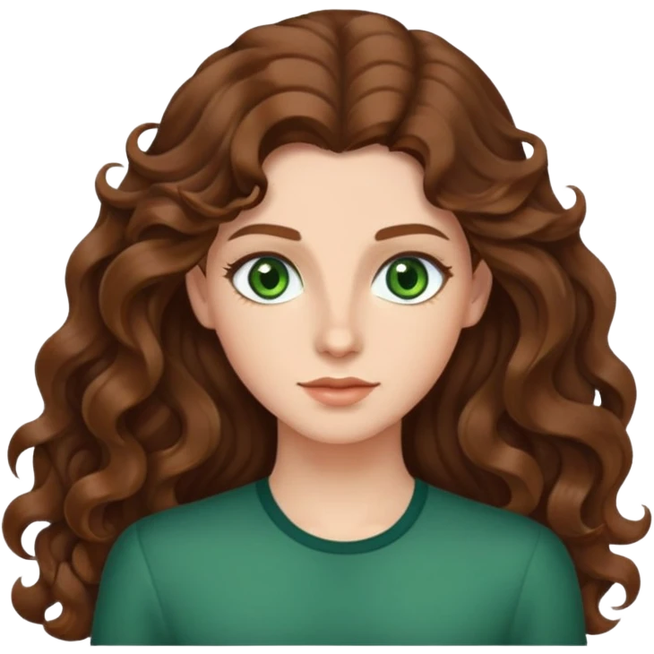 Long Brown side part wavy curl hair green eyes emoji