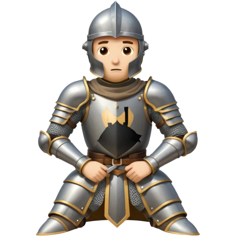 A cartoon knight in full armor with a closed helmet, expressing disappointment. The knight's head is lowered, arms crossed, and legs close together. emoji