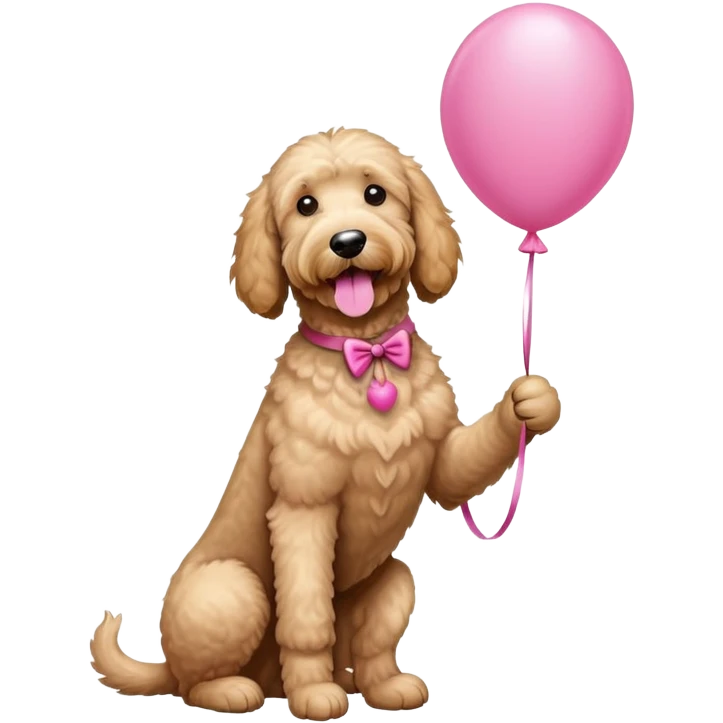 Goldendoodle holding pink birthed emoji
