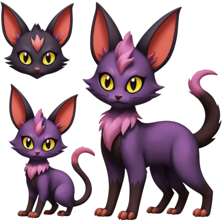Black cute cool Noivern-Noibat-Purloin-Torracat-Lykoi-Caracal-cat-Fakemon-fusion-hybrid-creature emoji