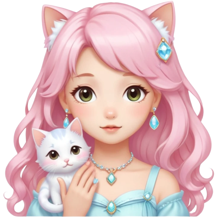  dreamy-pretty-elegant-kawaii-shiny-blushing-shy-pastel-lady-kawaii-beautiful-hair-naturecore-fairycore-cottagecore-jewels-trending-aesthetic -kitten emoji