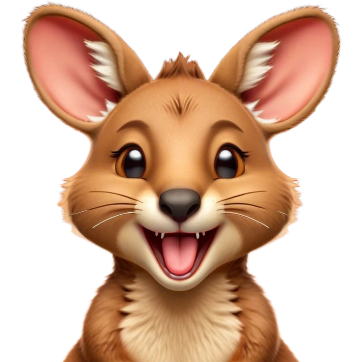 Cinematic Cute Yawning Kangaroo Portrait Emoji, Head tilted slightly with a dramatic, wide-open yawn, showcasing a soft, downy red-orange fur with gently drooping ears and round amber eyes barely open in drowsy contentment, Simplified yet irresistibly adorable features, highly detailed, glowing with a soft, cozy glow, high shine, relaxed yet expressive, stylized with a touch of outback charm, bright and endearing, soft glowing outline, capturing the essence of a sleepy yet affectionate kangaroo, so drowsy it feels like it could stretch out of the screen and curl up for a nap! emoji