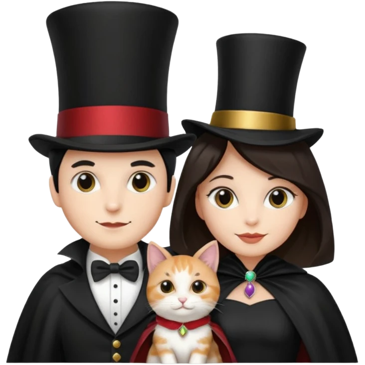 magician couple and their pet cat emoji