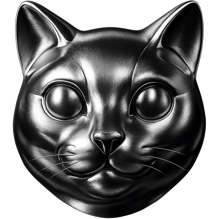 cat head with exaggerated chrome reflections, mirror-like surface, metallic shine emoji
