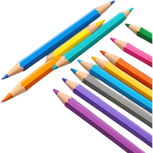Cinematic Realistic image of a set of finely sharpened colouring pencils arranged neatly on crisp paper, rendered with vibrant hues and detailed pencil textures, illuminated by soft, creative lighting that captures the spirit of artistic expression emoji