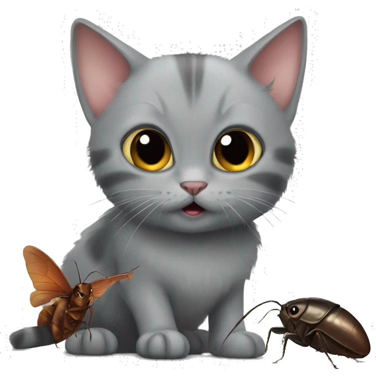 grey kitten and cockroach friends emoji