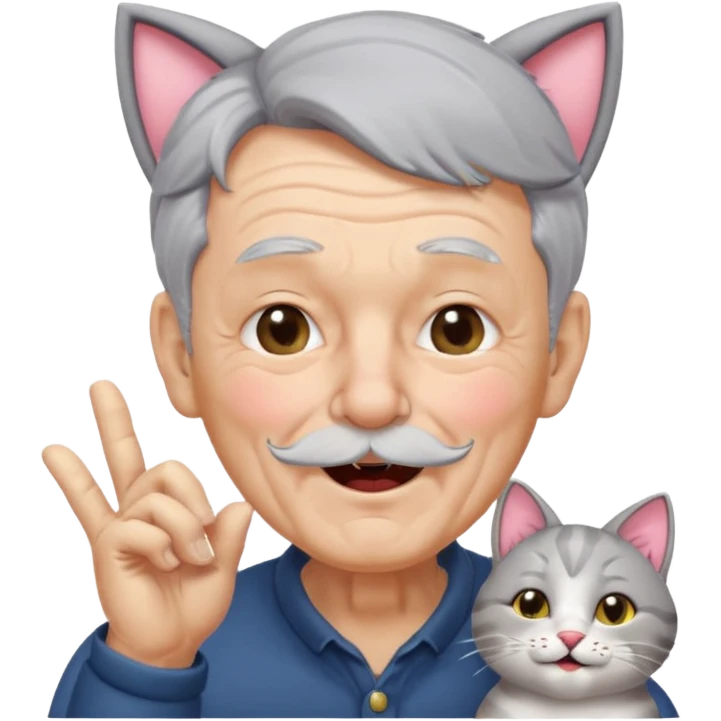 고양이귀가 달리고 윙크를 하며 뽀뽀를 날리는 할아버지 emoji